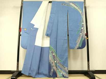 平和屋着物●豪華振袖　水晶染　熨斗花文　金彩　銀通し地　健勝苑扱い　正絹　逸品　AABM8749fy