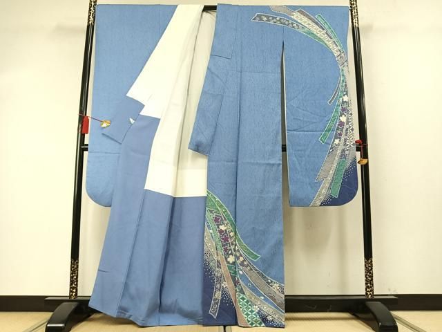 平和屋着物●豪華振袖　水晶染　熨斗花文　金彩　銀通し地　健勝苑扱い　正絹　逸品　AABM8749fy