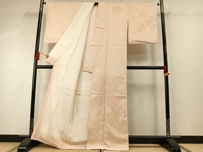 平和屋着物●中国三大刺繍　スワトウ刺繍　汕頭刺繍　総刺繍　訪問着　紬地　扇花文　洗柿色　正絹　逸品　AABM8755fy