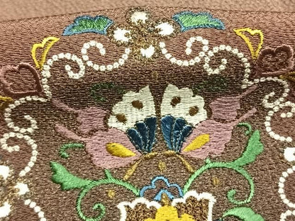 平和屋着物●中国三大刺繍 スワトウ刺繍 汕頭刺繍 相良刺繍 総刺繍 訪問着 吉祥舞蝶花鳥文 暈し染め 金糸 金彩 正絹 逸品 AABM8760fy