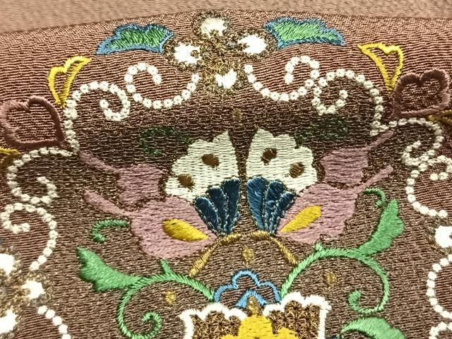 平和屋着物●中国三大刺繍 スワトウ刺繍 汕頭刺繍 相良刺繍 総刺繍 訪問着 吉祥舞蝶花鳥文 暈し染め 金糸 金彩 正絹 逸品 AABM8760fy