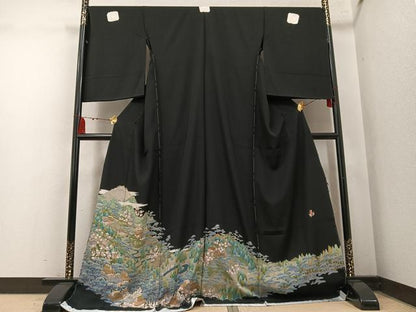 平和屋着物●豪華黒留袖　友禅　作家物　風景文　仮絵羽　正絹　逸品　未使用　AABM8766ph