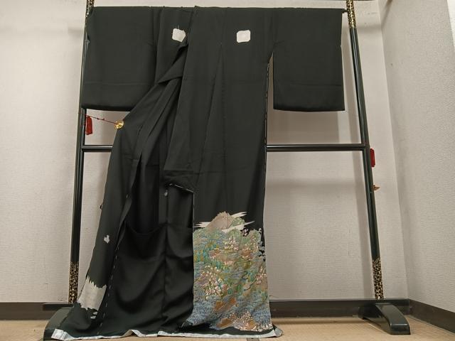 平和屋着物●豪華黒留袖　友禅　作家物　風景文　仮絵羽　正絹　逸品　未使用　AABM8766ph