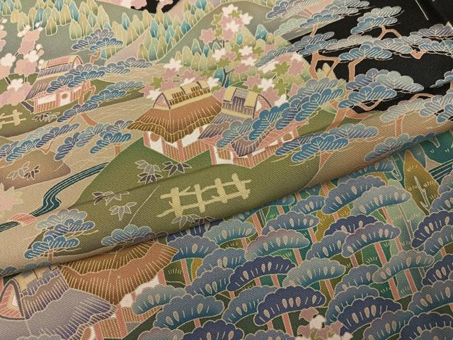 平和屋着物●豪華黒留袖　友禅　作家物　風景文　仮絵羽　正絹　逸品　未使用　AABM8766ph