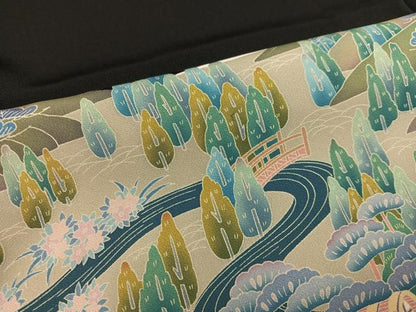 平和屋着物●豪華黒留袖　友禅　作家物　風景文　仮絵羽　正絹　逸品　未使用　AABM8766ph