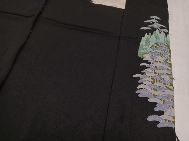 平和屋着物●豪華黒留袖　友禅　作家物　風景文　仮絵羽　正絹　逸品　未使用　AABM8766ph
