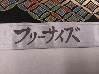 平和屋着物●豪華黒留袖　群れ鶴草花七宝文　金彩　仮絵羽　正絹　逸品　未使用　AABM8768ph