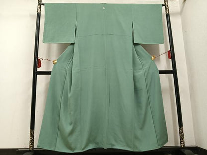平和屋着物●上質な色無地　山葵色　正絹　逸品　AABM8773ph