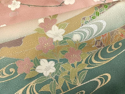 平和屋着物●訪問着　流水御所車花文　暈し染め　金彩　正絹　逸品　未使用　AABM8776ph