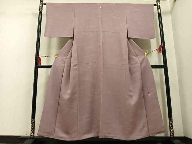 平和屋着物●上質な色無地　草木染　芝地紋　赤白橡色　正絹　逸品　AABM8777ph