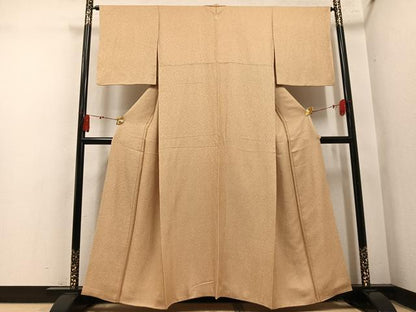 平和屋着物●上質な色無地　霞地紋　飴色　正絹　逸品　AABM8778ph