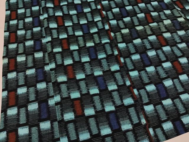 平和屋着物●久留米絣　単衣　幾何学文様　綿　逸品　AABM8785ph