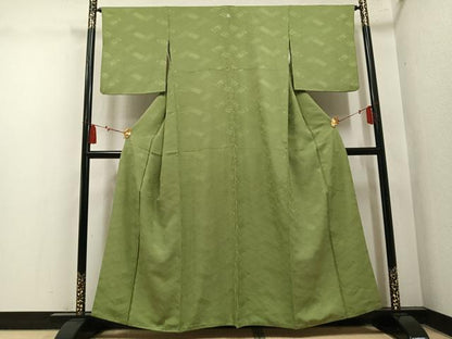平和屋着物●上質な色無地　笹地紋　柳茶色　正絹　逸品　AABM8787ph