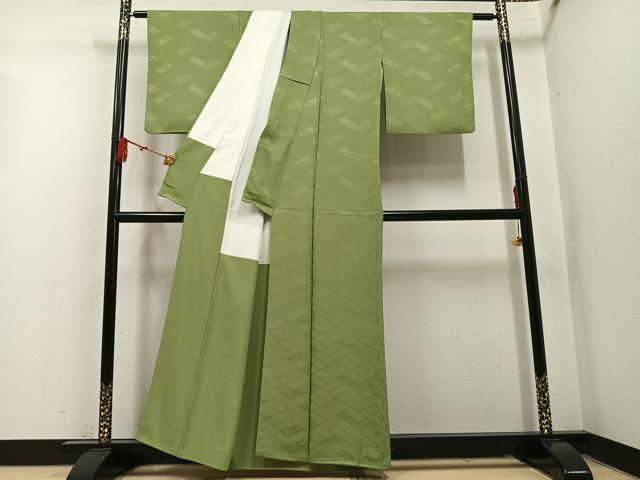 平和屋着物●上質な色無地　笹地紋　柳茶色　正絹　逸品　AABM8787ph