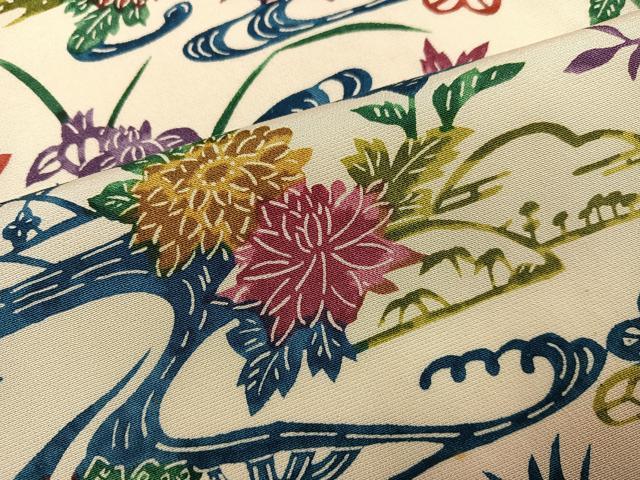 平和屋着物●上質な小紋　型染め　花鳥舞蝶文　正絹　逸品　AABM8792ph