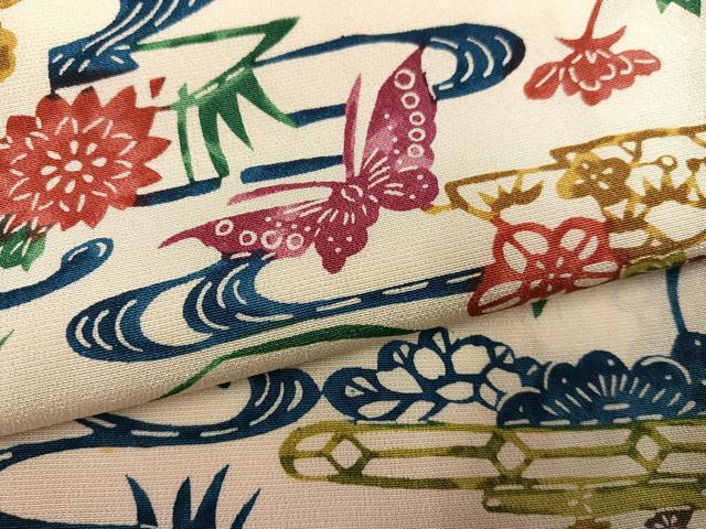 平和屋着物●上質な小紋　型染め　花鳥舞蝶文　正絹　逸品　AABM8792ph
