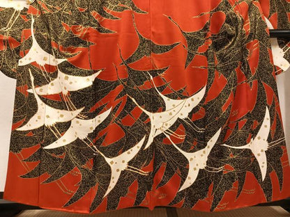 平和屋着物●豪華振袖　駒刺繍　群鶴　金彩　正絹　逸品　AABM8795ph