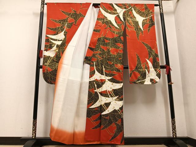 平和屋着物●豪華振袖　駒刺繍　群鶴　金彩　正絹　逸品　AABM8795ph