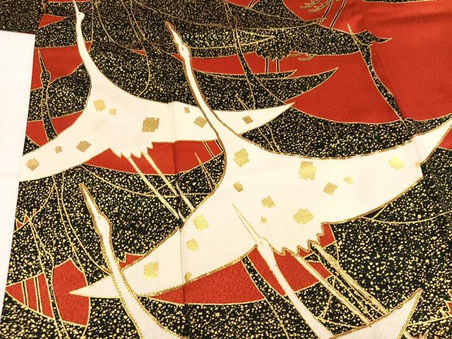 平和屋着物●豪華振袖　駒刺繍　群鶴　金彩　正絹　逸品　AABM8795ph