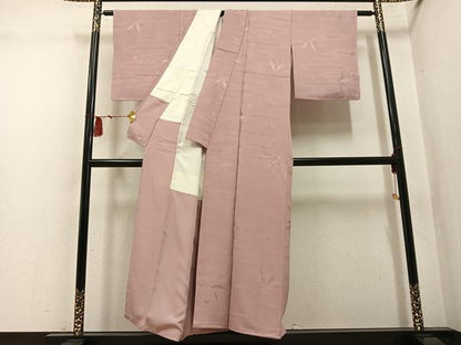 平和屋着物●上質な色無地　笹地紋　赤白橡色　正絹　逸品　未使用　AABM8802ph