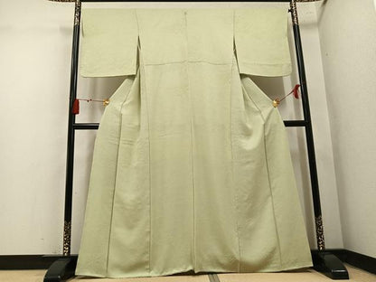 平和屋着物●上質な色無地　草花地紋　若菜色　正絹　逸品　AABM8804ph