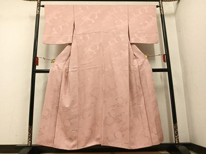 平和屋着物●上質な色無地　道長花地紋　赤香色　正絹　逸品　AABM8805ph