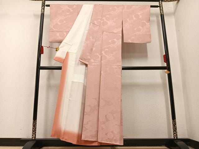平和屋着物●上質な色無地　道長花地紋　赤香色　正絹　逸品　AABM8805ph