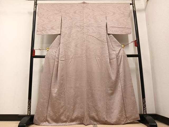 平和屋着物●上質な色無地　立波地紋　白茶色　正絹　逸品　AABM8806ph