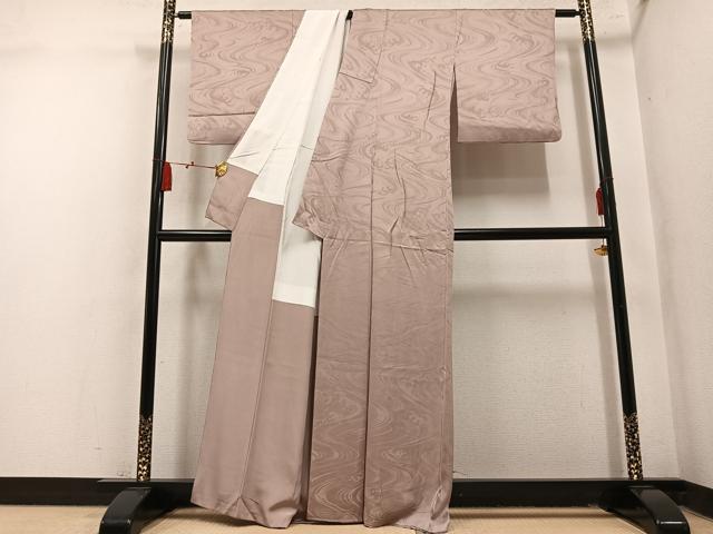 平和屋着物●上質な色無地　立波地紋　白茶色　正絹　逸品　AABM8806ph