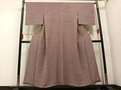 平和屋着物●上質な色無地　雪芝地紋　赤白橡色　正絹　逸品　AABM8807ph