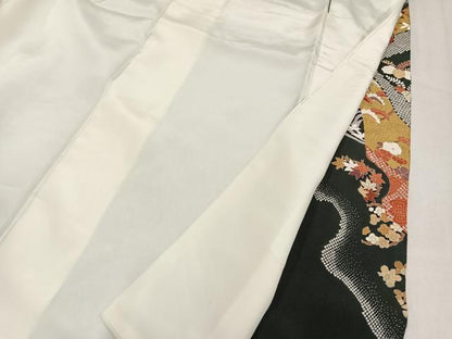 平和屋着物●豪華黒留袖　刺繍　草花文　金彩　正絹　逸品　AABM8814ph