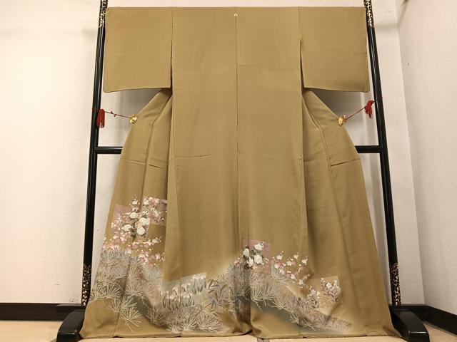 平和屋着物●豪華色留袖　駒刺繍　色紙草花文　暈し染め　金彩　正絹　逸品　AABM8816ph