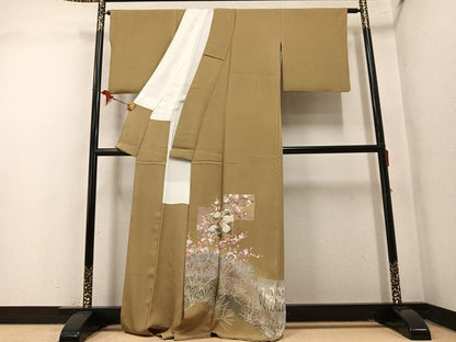 平和屋着物●豪華色留袖　駒刺繍　色紙草花文　暈し染め　金彩　正絹　逸品　AABM8816ph