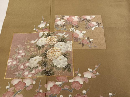 平和屋着物●豪華色留袖　駒刺繍　色紙草花文　暈し染め　金彩　正絹　逸品　AABM8816ph
