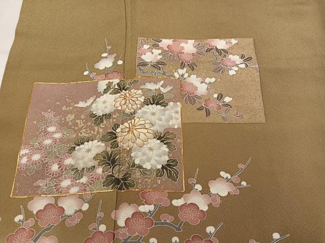 平和屋着物●豪華色留袖　駒刺繍　色紙草花文　暈し染め　金彩　正絹　逸品　AABM8816ph