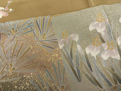 平和屋着物●豪華色留袖　駒刺繍　色紙草花文　暈し染め　金彩　正絹　逸品　AABM8816ph