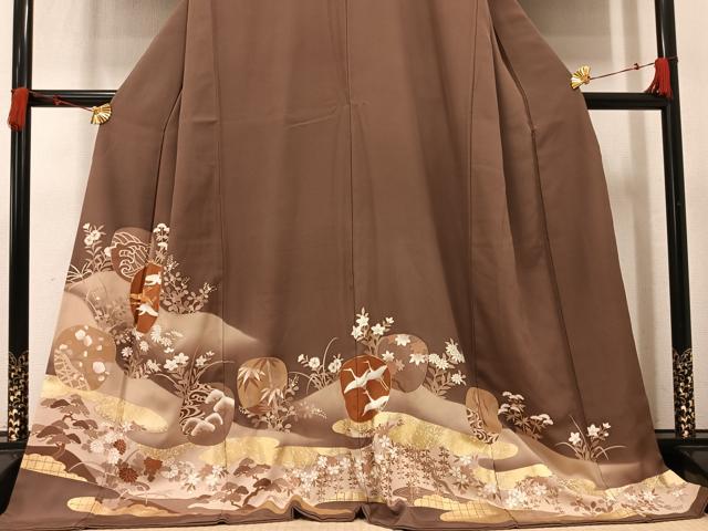 平和屋着物●豪華色留袖　駒刺繍　群鶴草花文　暈し染め　金彩　ロング丈　正絹　逸品　AABM8817ph