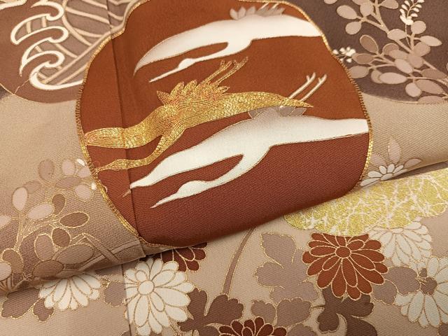 平和屋着物●豪華色留袖　駒刺繍　群鶴草花文　暈し染め　金彩　ロング丈　正絹　逸品　AABM8817ph
