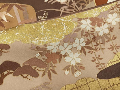 平和屋着物●豪華色留袖　駒刺繍　群鶴草花文　暈し染め　金彩　ロング丈　正絹　逸品　AABM8817ph
