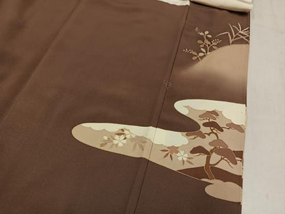 平和屋着物●豪華色留袖　駒刺繍　群鶴草花文　暈し染め　金彩　ロング丈　正絹　逸品　AABM8817ph