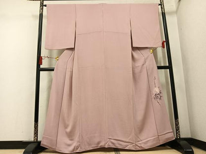 平和屋着物●二代目清次郎監修　手描き　色無地　水柿色　鬼しぼ縮緬　正絹　逸品　AABM8822ph