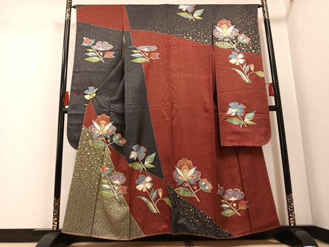 平和屋着物●豪華振袖　枝花文　金彩　正絹　逸品　未使用　AABM8824ph