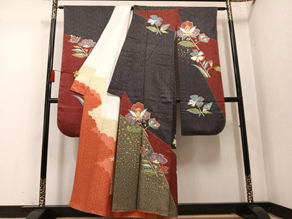 平和屋着物●豪華振袖　枝花文　金彩　正絹　逸品　未使用　AABM8824ph