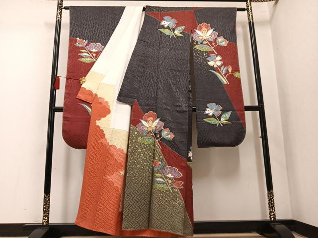 平和屋着物●豪華振袖　枝花文　金彩　正絹　逸品　未使用　AABM8824ph