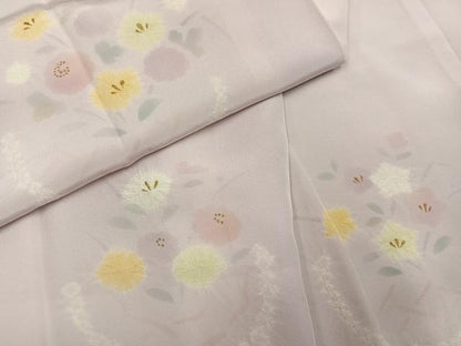 平和屋着物●長襦袢　袷　絞り　草花文　正絹　逸品　AABM8827ph