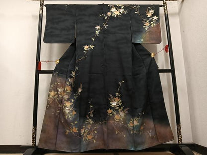 平和屋着物●訪問着　橘　暈し染め　黒地　金銀彩　正絹　逸品　AABM8835ph