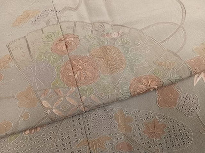 平和屋着物●中国三大刺繍　スワトウ刺繍　汕頭刺繍　総刺繍　訪問着　檜扇花文　暈し染め　正絹　逸品　AABM8840ph