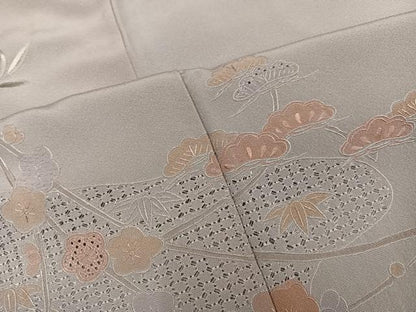 平和屋着物●中国三大刺繍　スワトウ刺繍　汕頭刺繍　総刺繍　訪問着　檜扇花文　暈し染め　正絹　逸品　AABM8840ph