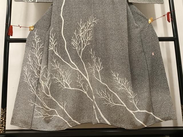 平和屋着物●小紋師　鷲津芳雄　訪問着　草木文　たたき染め　黒地　正絹　逸品　AABM8843ph