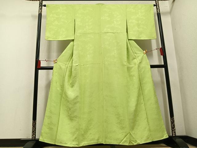 平和屋着物●上質な色無地　草花地紋　若菜色　正絹　逸品　未使用　AABM8844ph
